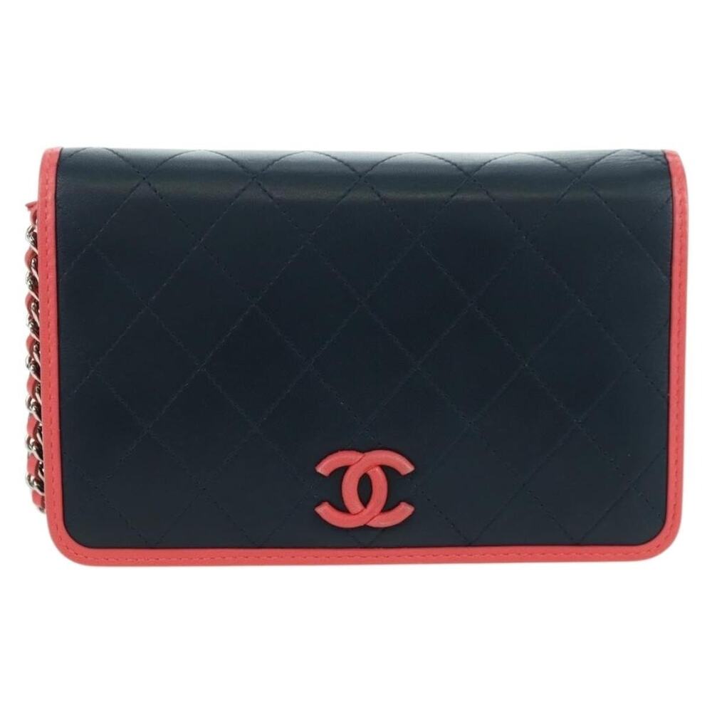 Chanel Matelasse Lambskin Chain Shoulder Bag Navy Gold CC Blue